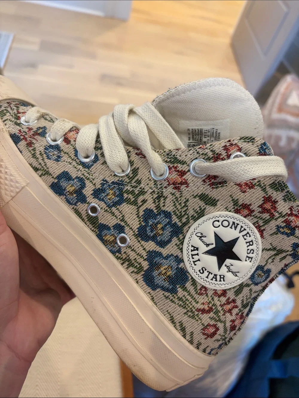 Converse High Top Floral Tapestry Sneakers - Cream, Blue, Red, Green